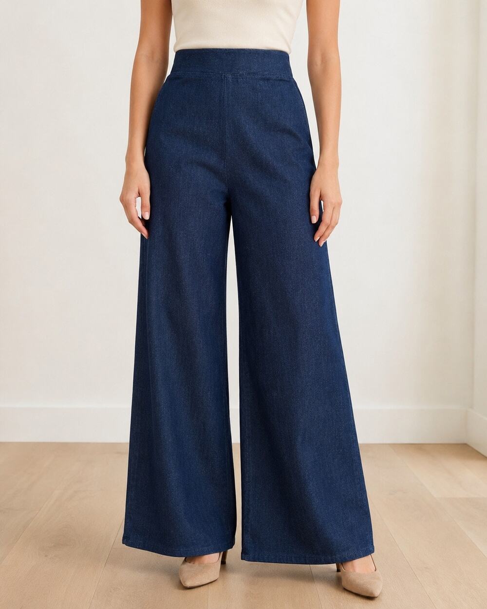 New FRAME Le Slim Palazzo Jeans Womens Sample Wide Leg High Rise Denim Blue